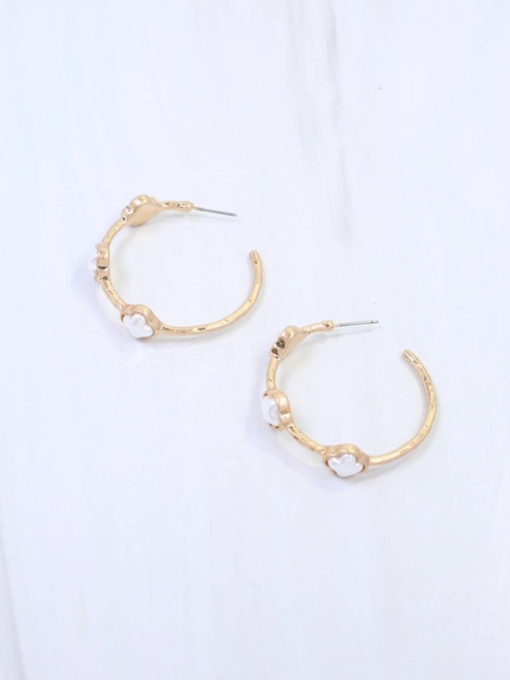 Caroline Hill Worn Gold Araceli Clover Pearl Hoop Earring